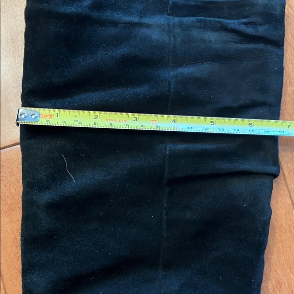 Black suede and shearling lined knee high boots with heels - Picture 7 of 16